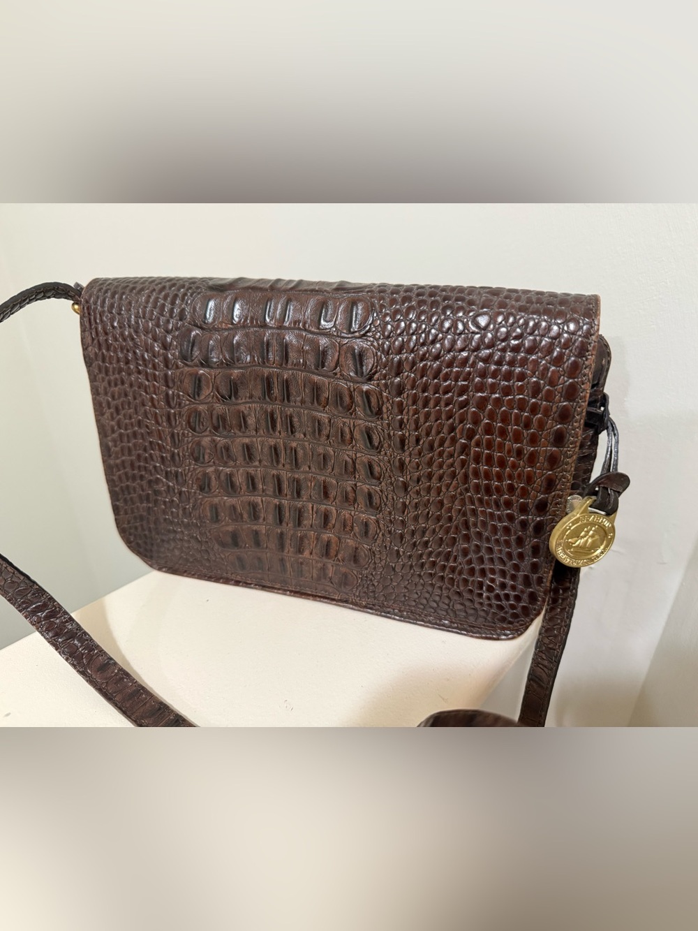 Brahmin Classic Chocolate Brown Croc-Embossed Crossbody Bag - Picture 2 of 7